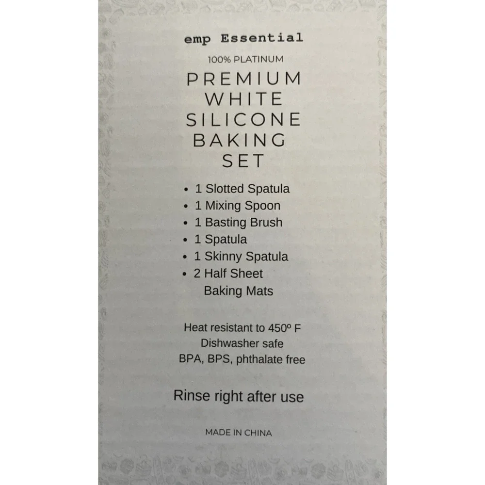 emp Essential White Silicone Kitchen Utensil Set Nonstick Bake Mats 7pcs ret.38